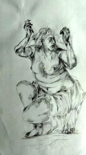 CROUCHING FEMALE FIGURE PENCIL