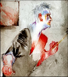 Self portrait of Matthew Moss_watercolour_detail