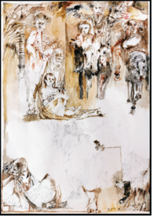 EN: MATTHEW MOSS, self-portrait. Watercolour, sepia, ink, graphite, brush, reed pen IT: MATTHEW MOSS, autoritratto. Acquerello, seppia, inchiostro, grafite, pennello, penna a canna. FR: MATTHEW MOSS, autoportrait. Aquarelle, sépia, encre, graphite, pinceau, stylo roseau