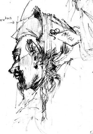 Pencil figure left facing profile