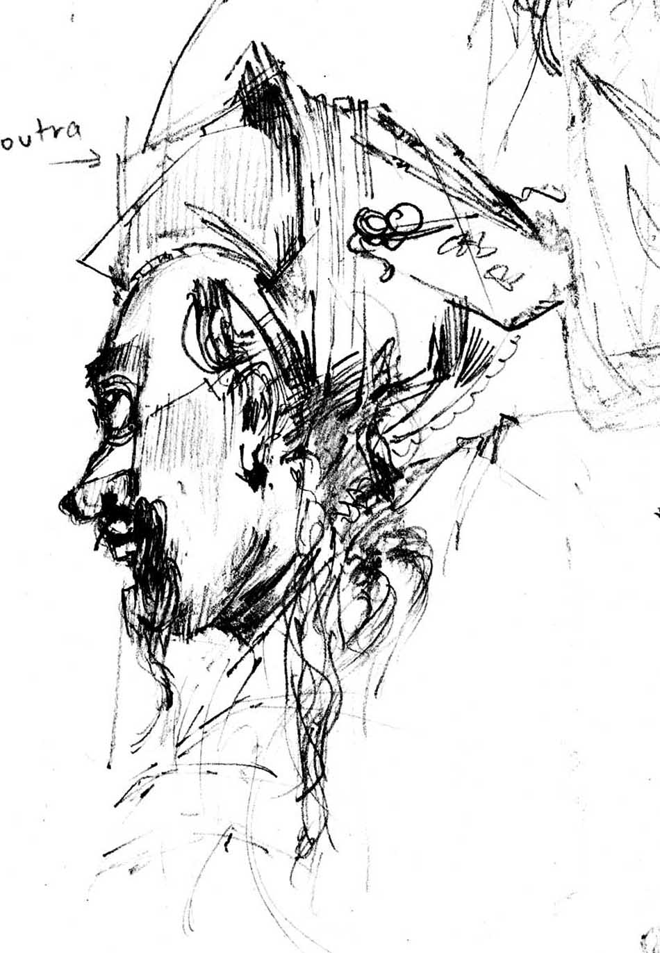 Pencil figure left facing profile