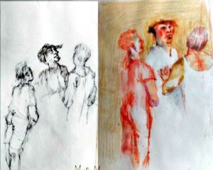 THREE FIGURES PASTEL GRAPHITE