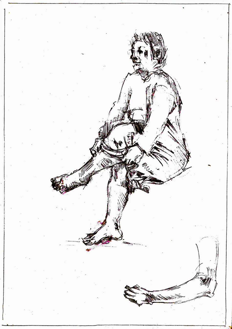 WOMAN DRAWING UP STOCKING